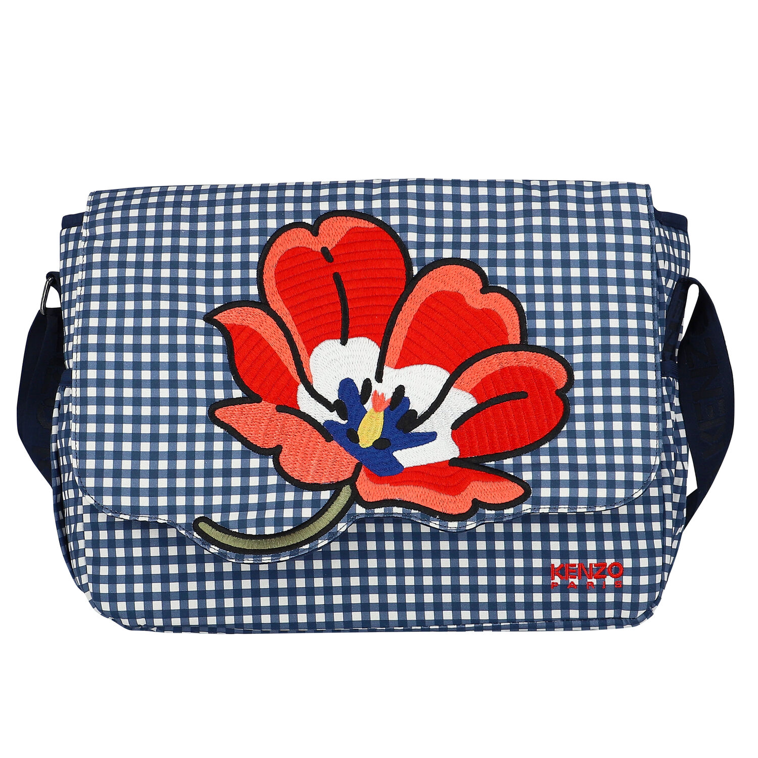 Navy Blue Gingham Baby Changing Bag, 1, hi-res